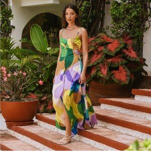 Hutch | Abstract Front Button Down Maxi Valente Dress, Adjustable straps - Sm